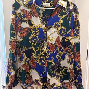 L'AGENCE Vibrant Butterfly and Chain Print Shirt